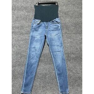Indigo Poppy Maternity Jeans Women's Size Medium Belly Band Blue Denim